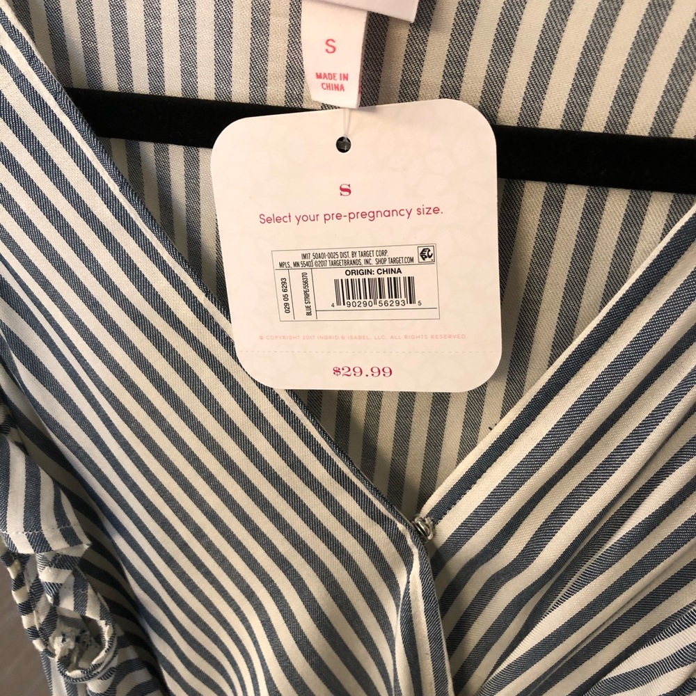 Maternity dress, blue and white